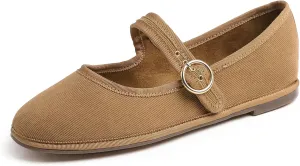 FEVERSOLE Women's Soft Breathable Mary Jane Memory Foam Cushioned Comfort Round Toe Metal Buckle Flats Walking Shoes