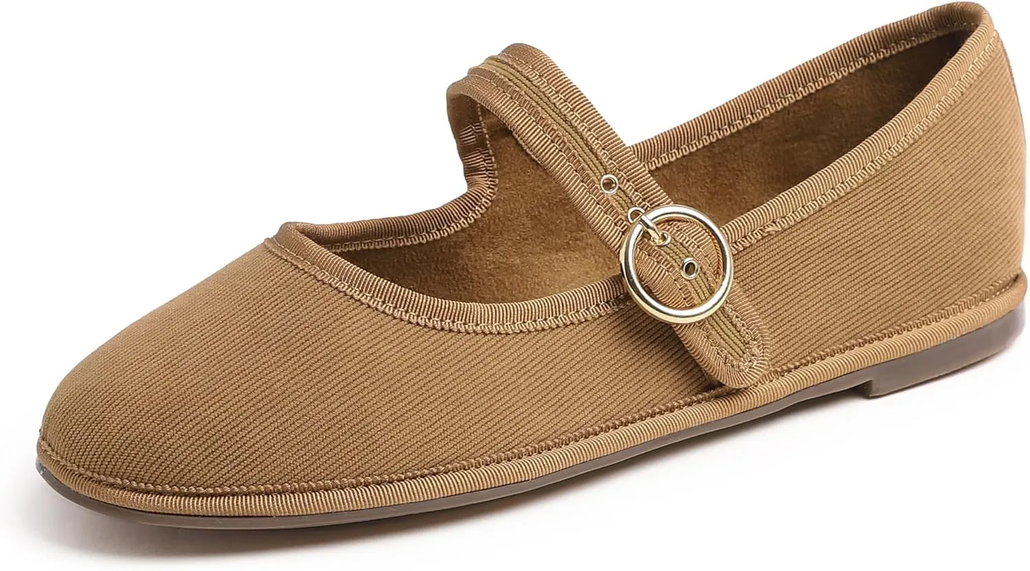 FEVERSOLE Women's Soft Breathable Mary Jane Memory Foam Cushioned Comfort Round Toe Metal Buckle Flats Walking Shoes