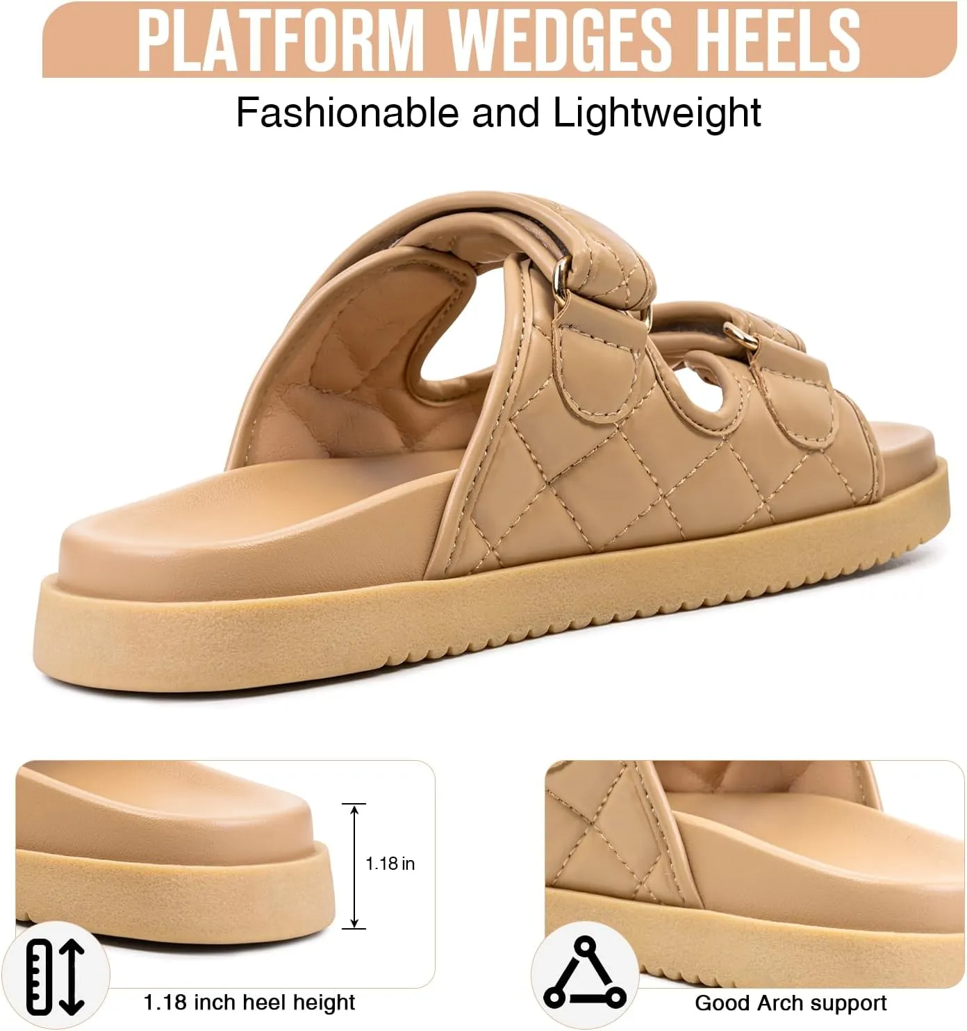 FITORY Women's Flat Sandals Classic Adjustable Double Strap with Cushioned Footbed for Summer Size 6-11