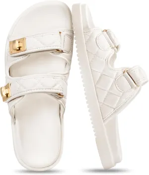FITORY Women's Flat Sandals Classic Adjustable Double Strap with Cushioned Footbed for Summer Size 6-11
