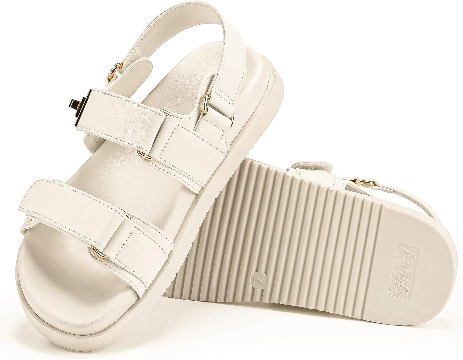 FITORY Women's Flat Sandals Classic Adjustable Double Strap with Cushioned Footbed for Summer Size 6-11