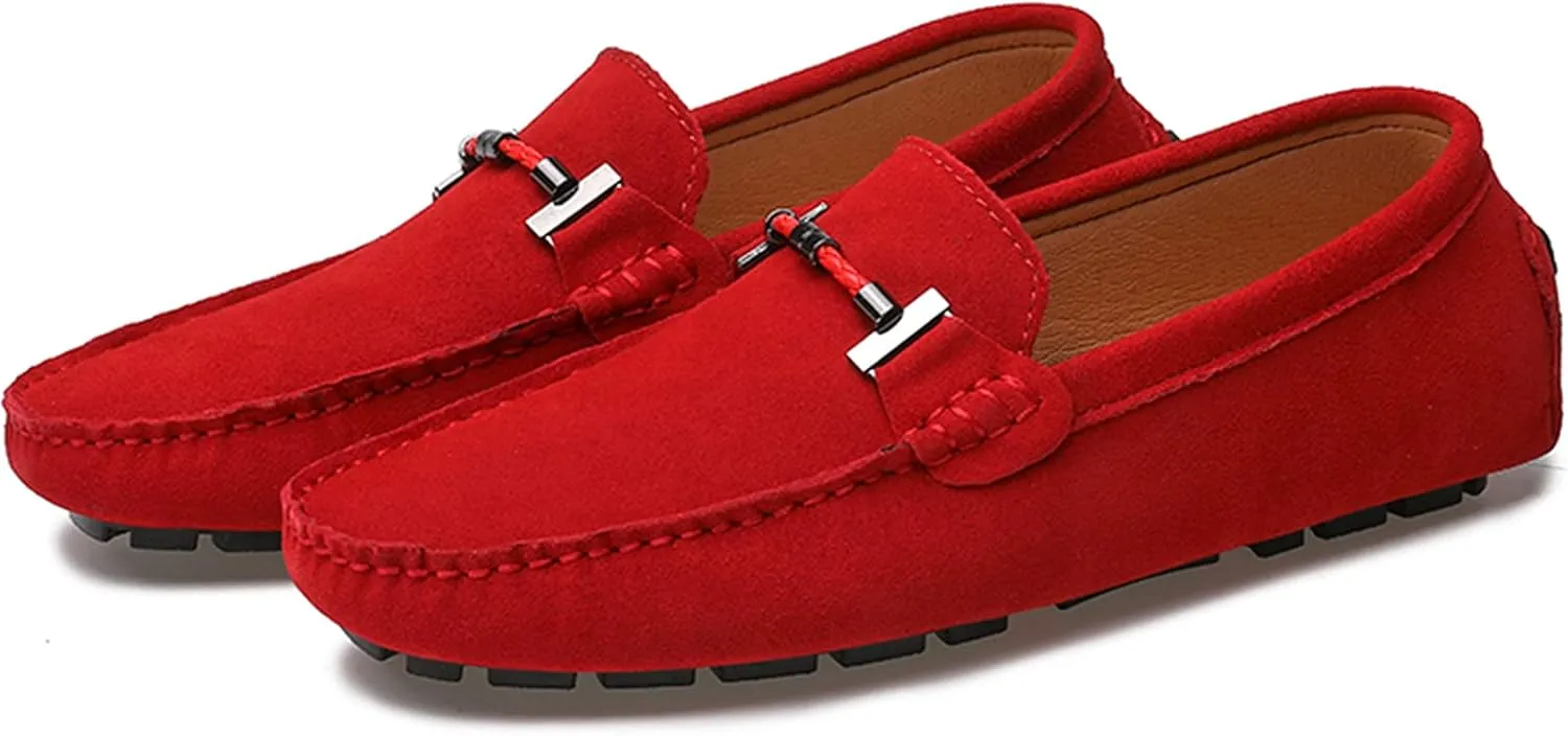 Flat Loafer for Men Suede Leather Slip-on Dress Driving Moccasins Casual Boat Shoes
