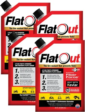 Flat Out Off Road Tire Sealant, Sportsman Formula, Prevents Flat Tires, Fix a Flat Tire, Seals Leaks, Contains Kevlar, 32 Ounce Bag, 4-Pack