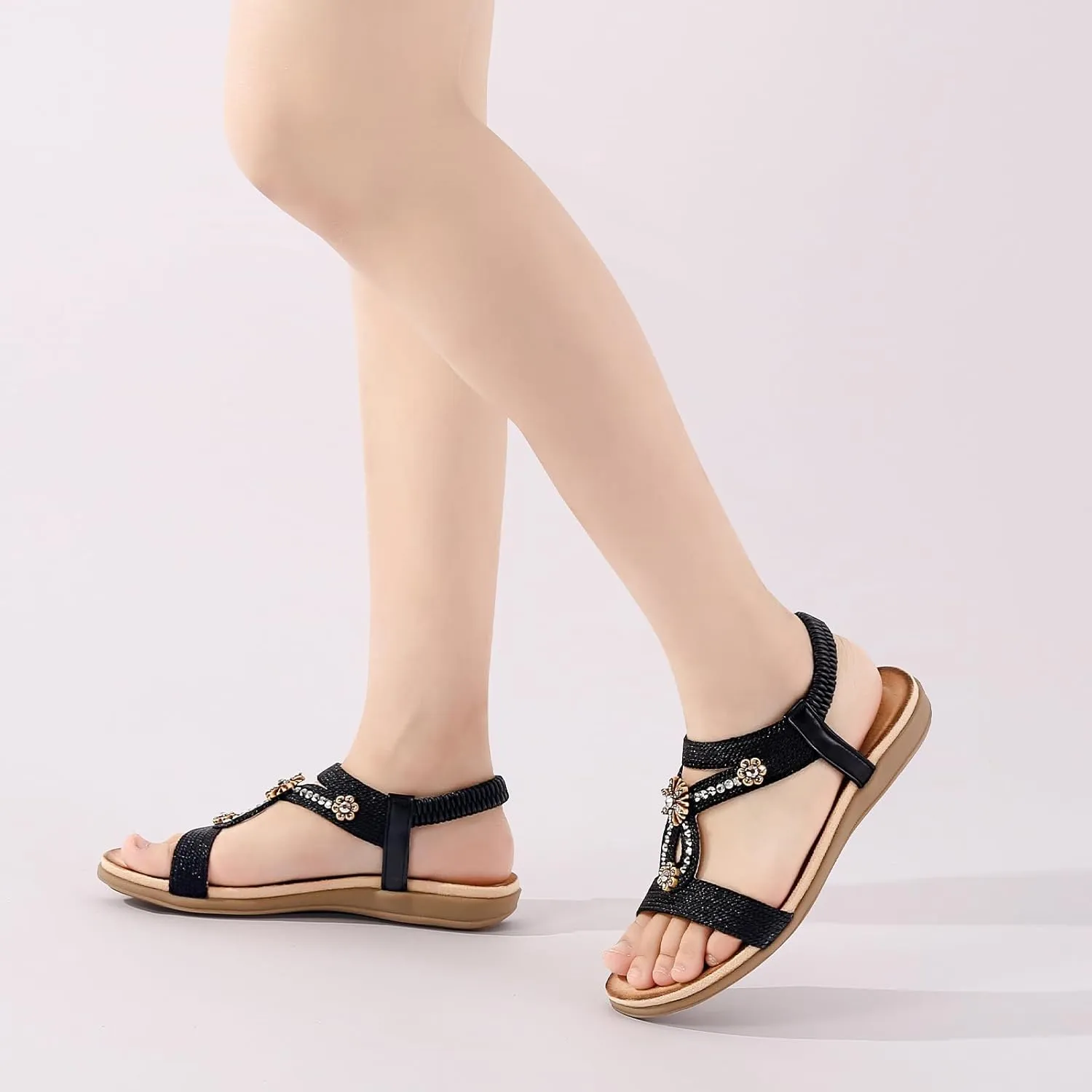 Flat Sandals for Women Dressy - Comfortable Walking Summer Slip on Womens Sandal