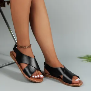 Flat Sandals for Women,Open Toe Ankle Strap Gladiator Sandals,Criss Cross Slingback Comfort Casual Walking Flats with Hook & Loop Strap