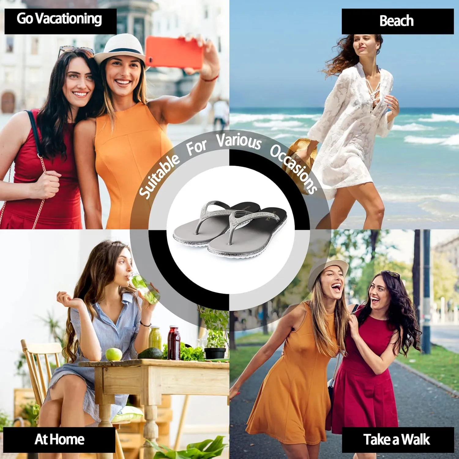 Flip Flops for Women.Comfortable Walking Flat Sandals.Beach Summer Casual Slide Sandals.Fashion Design for Indoor Outdoor