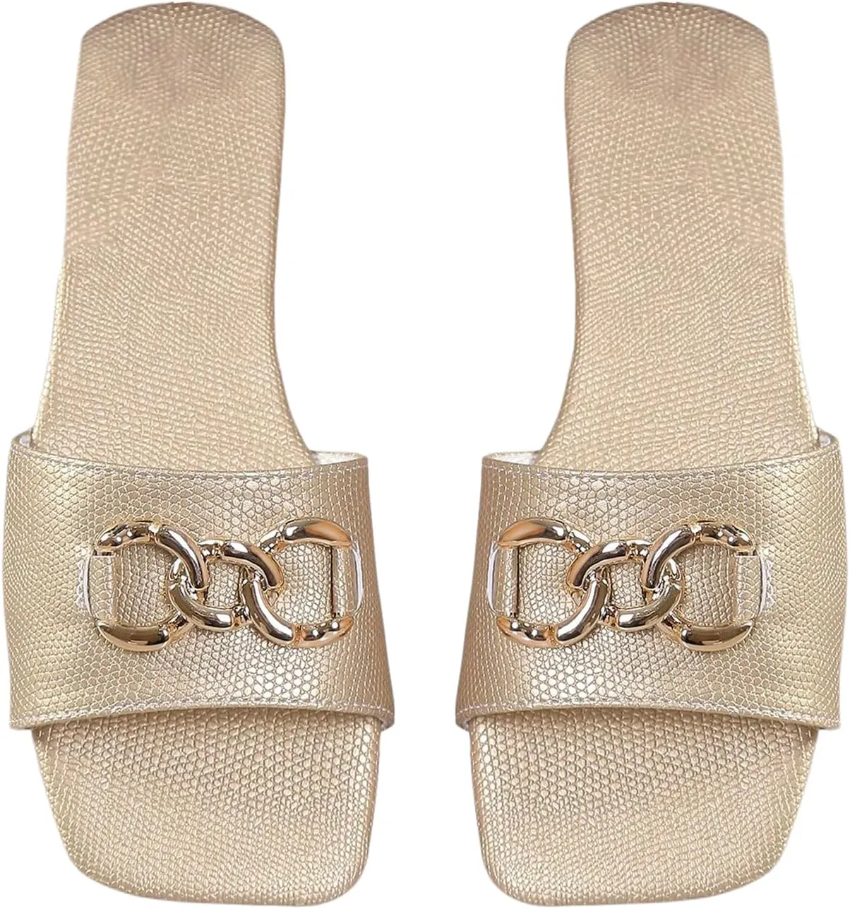 Floerns Women's Open Toe Chain Flat Sandal Slip on Summer Outdoor Slide Sandals