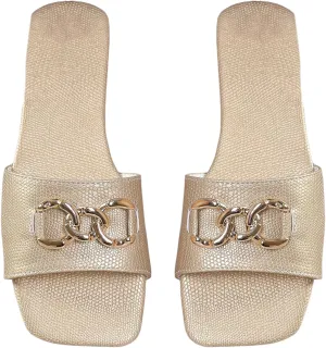 Floerns Women's Open Toe Chain Flat Sandal Slip on Summer Outdoor Slide Sandals