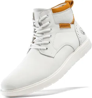 FLYLAND Men's Fashion Sneaker Chukka Boots Lace Up Leather Ankle Dress Boot Lightweight Non-Slip Walking Shoes