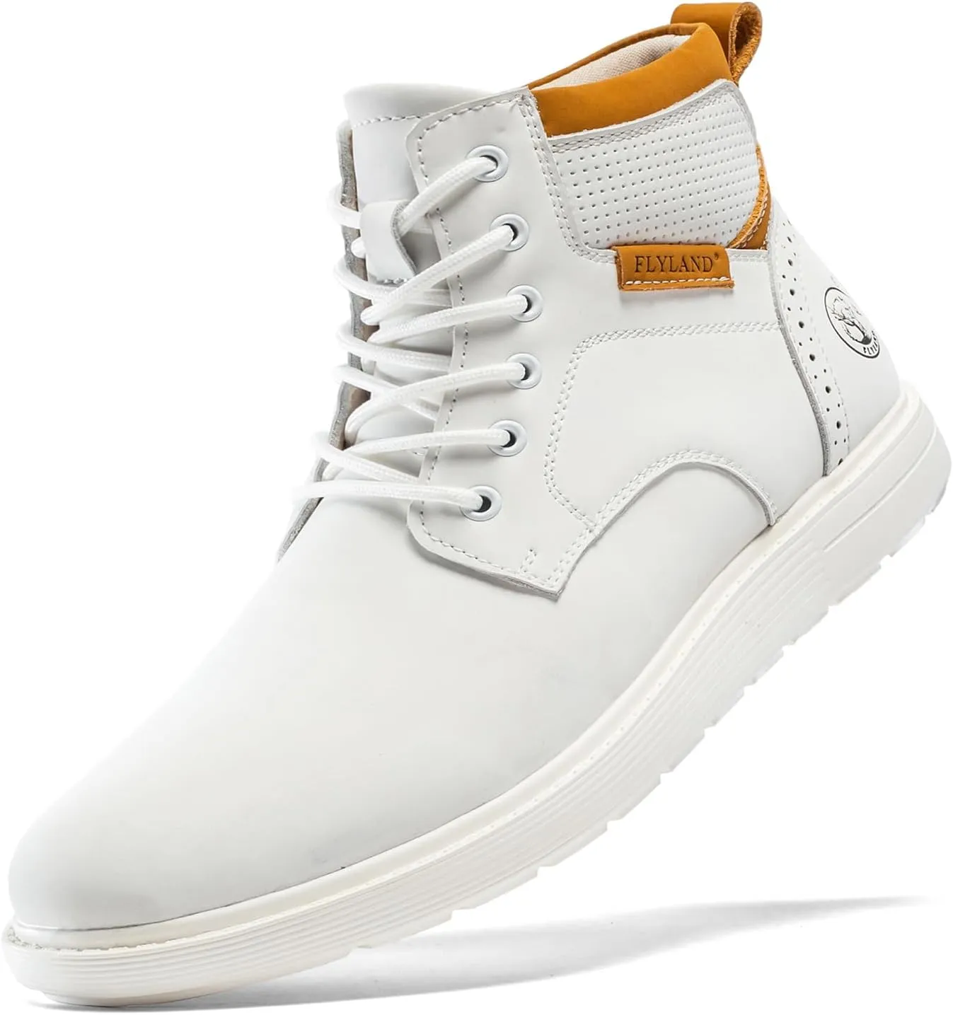 FLYLAND Men's Fashion Sneaker Chukka Boots Lace Up Leather Ankle Dress Boot Lightweight Non-Slip Walking Shoes