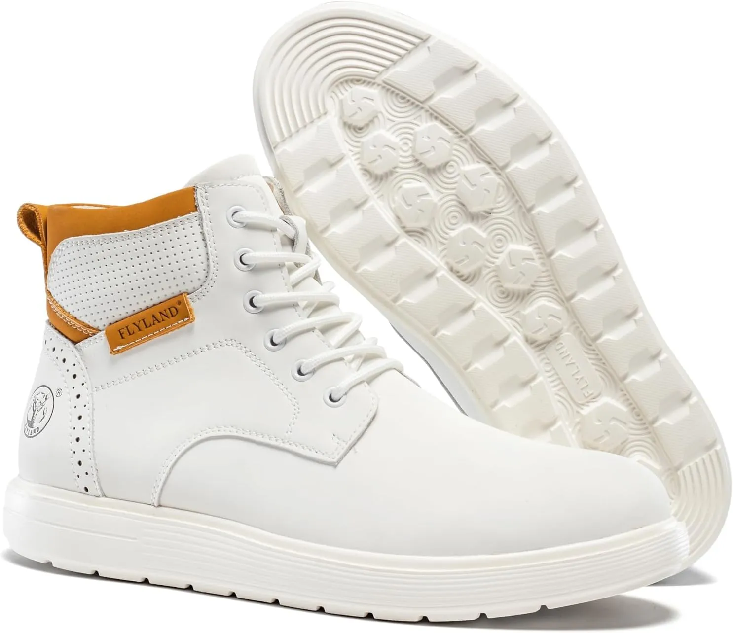 FLYLAND Men's Fashion Sneaker Chukka Boots Lace Up Leather Ankle Dress Boot Lightweight Non-Slip Walking Shoes