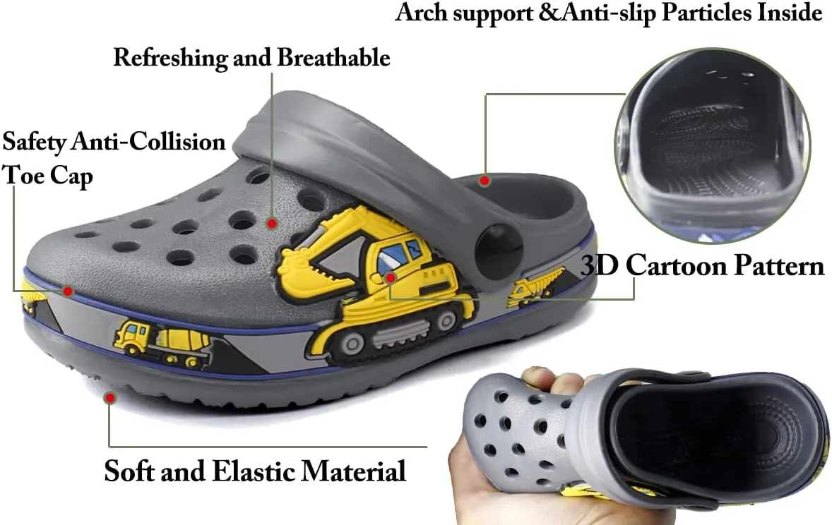 FolHaoth Little Kids Clogs Cute Cartoon Boys Girls Garden Clogs Toddlers Non-Slip Breathable Slides Sandals Children Lightweight Slip-on Beach Pool Shower Slippers