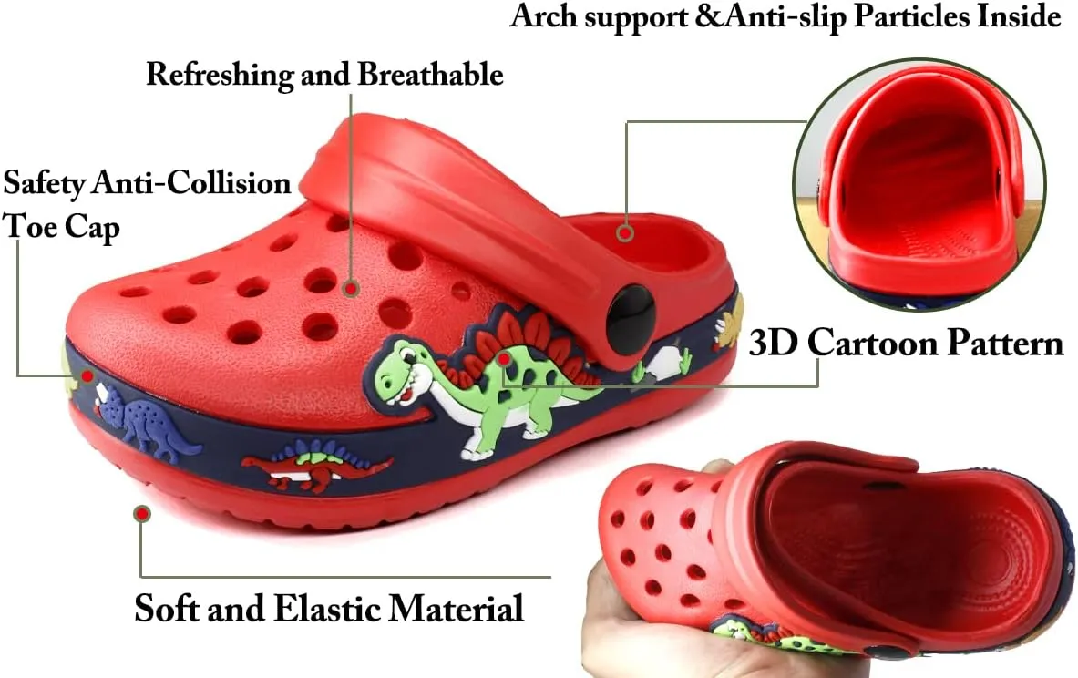 FolHaoth Little Kids Clogs Cute Cartoon Boys Girls Garden Clogs Toddlers Non-Slip Breathable Slides Sandals Children Lightweight Slip-on Beach Pool Shower Slippers
