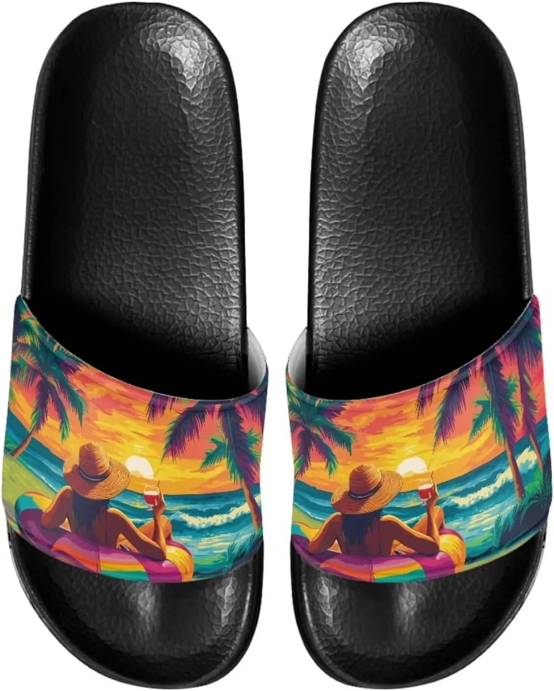 Forchrinse Black Cat Music Note Womens Causal Slide Sandals,Soft Non Slip Open Toe Slippers Flip Flop EVA Flat Sandals