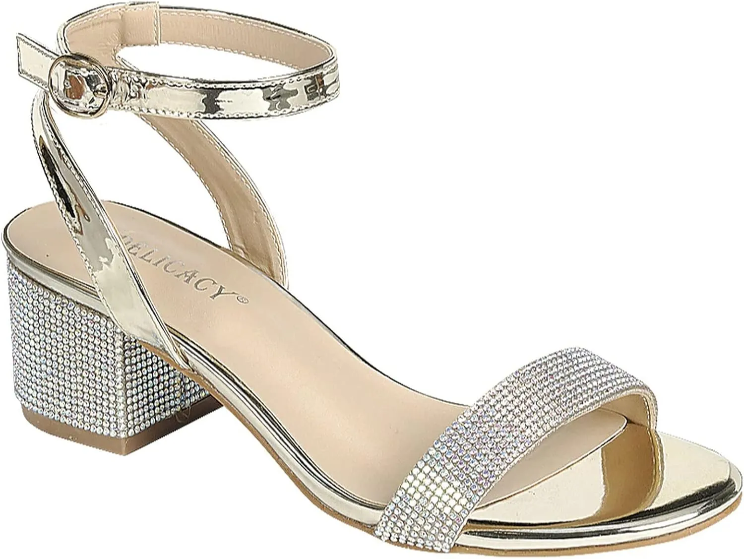 Forever Women Rhinestone Open Toe Low Block Heel Sandal Ankle strap