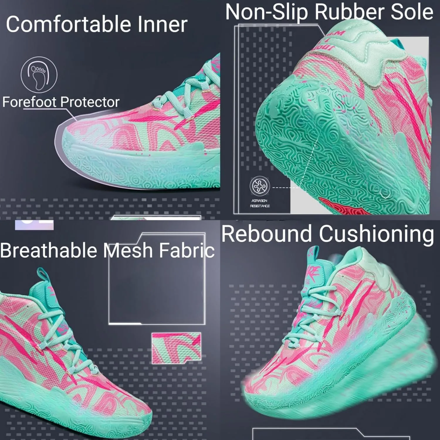 FOTN Womens Multicolour Lace Up Fashion Sneaker High-Top Casual Breathable Sports Athletic Walking Running Basketball Shoes