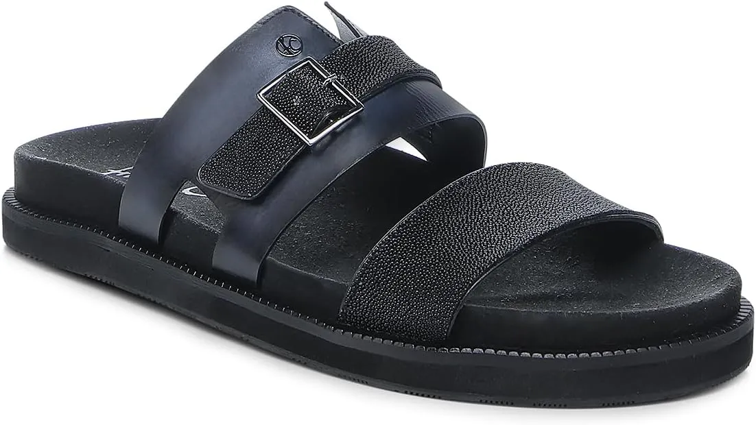 FRANCO CUADRA | Men's Sandal in Premium Black Stingray Leather with Adjustable Buckle 4M7MTTS