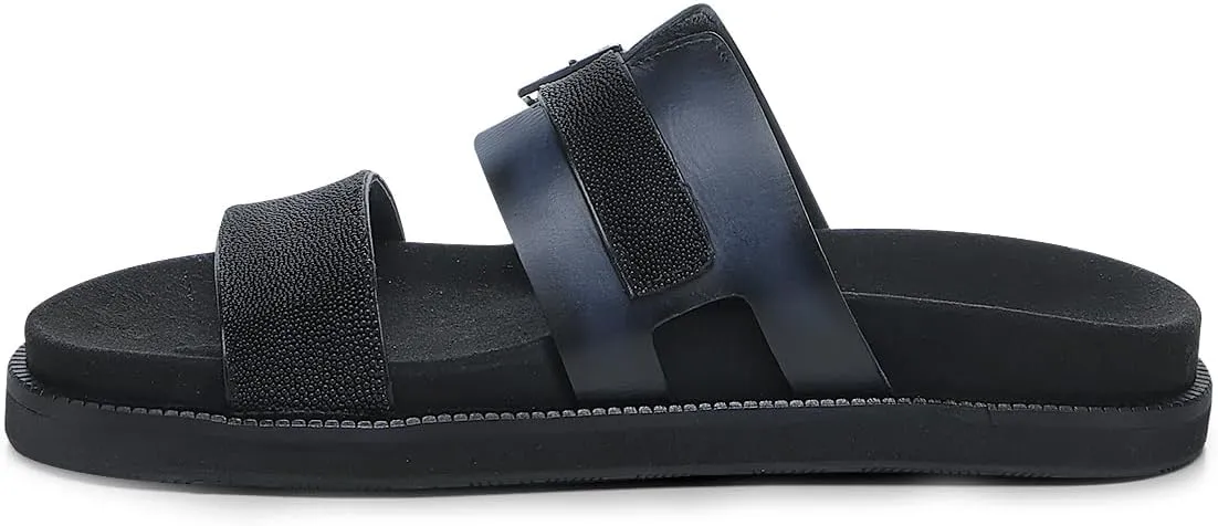 FRANCO CUADRA | Men's Sandal in Premium Black Stingray Leather with Adjustable Buckle 4M7MTTS