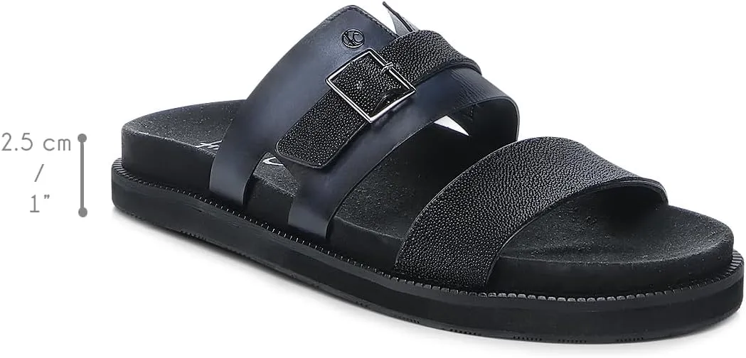 FRANCO CUADRA | Men's Sandal in Premium Black Stingray Leather with Adjustable Buckle 4M7MTTS