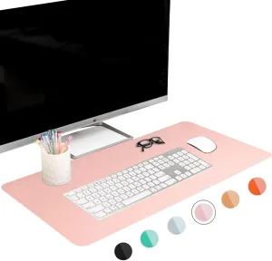 FTC PU Leather Desk Pad and Blotter, Non-Slip Flannelette Base, Stitched, Computer Gaming, Keyboard, Mouse Pad and Writing Protector for Office - Pink 31.5 X 15.75 Inches