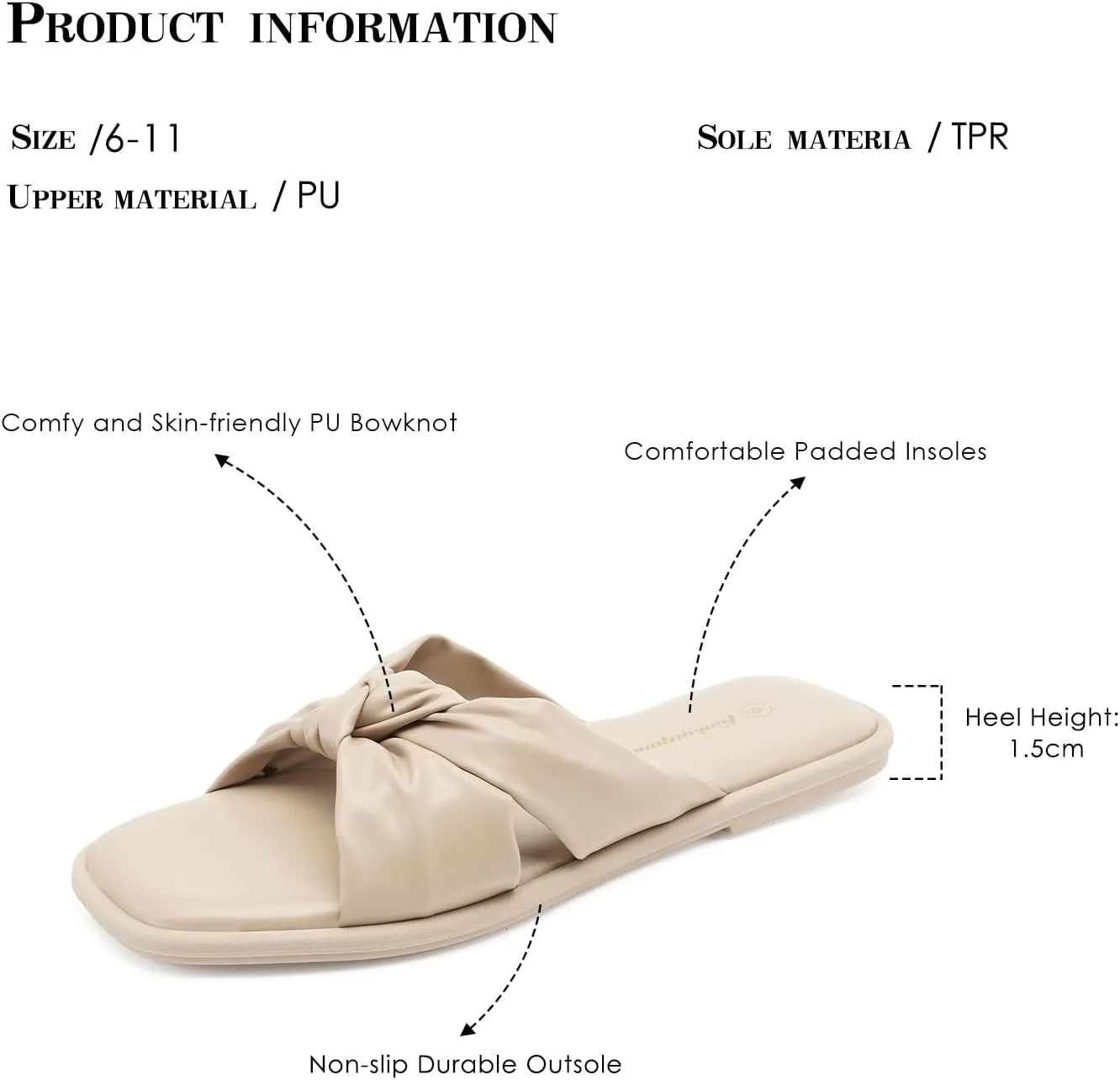 FUNKYMONKEY Women's Flat Sandals Square Open Toe Summer Casual Dress Women's Slide Shoes