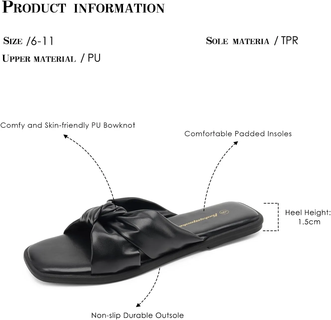 FUNKYMONKEY Women's Flat Sandals Square Open Toe Summer Casual Dress Women's Slide Shoes