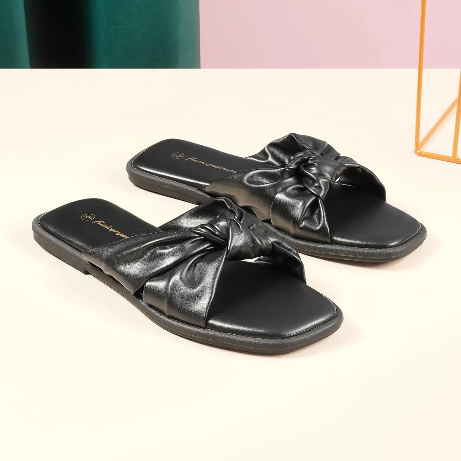 FUNKYMONKEY Women's Flat Sandals Square Open Toe Summer Casual Dress Women's Slide Shoes