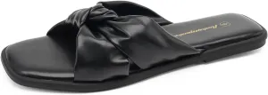 FUNKYMONKEY Women's Flat Sandals Square Open Toe Summer Casual Dress Women's Slide Shoes