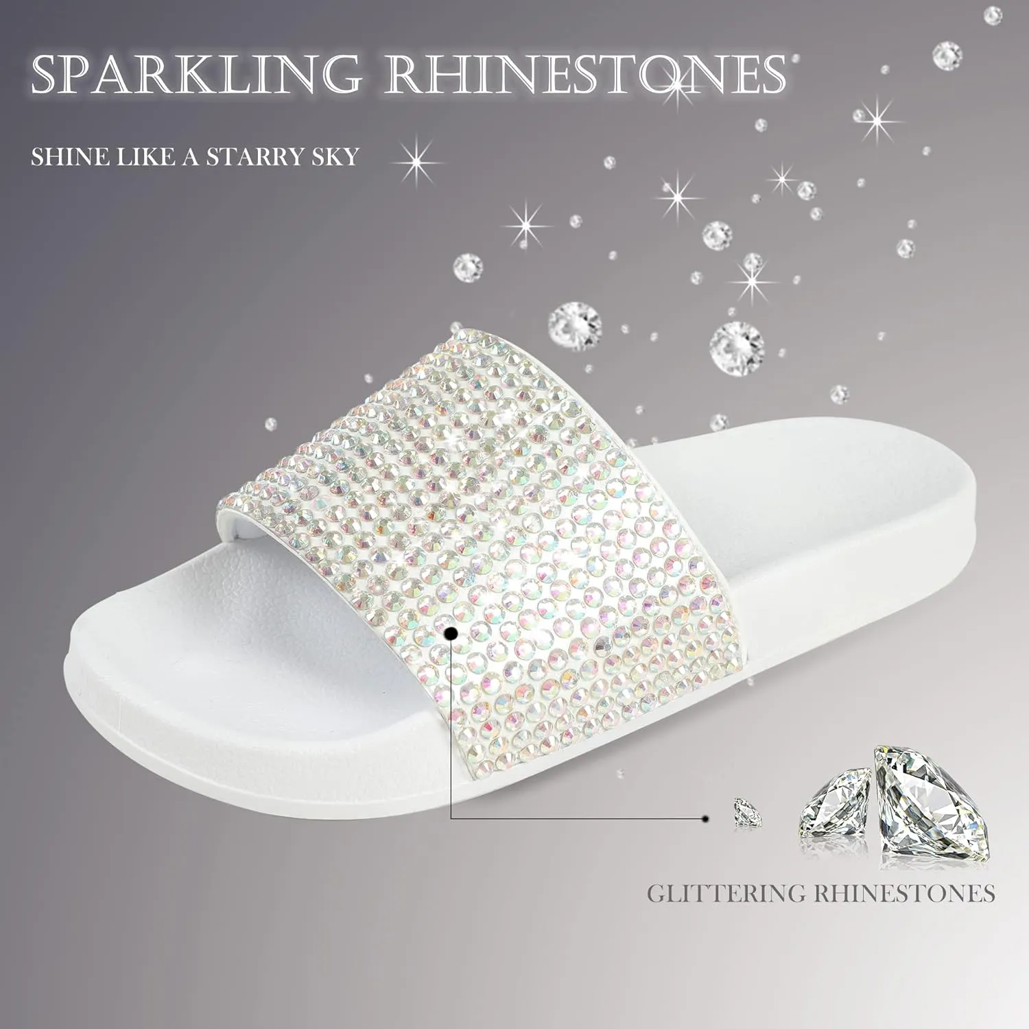 Fur Story Womens Slides House Slippers Rhinestone Glitter Slides Cute bling Flat for Women Platform Sandals Cozy Bedroom Slippers Shower Shoes