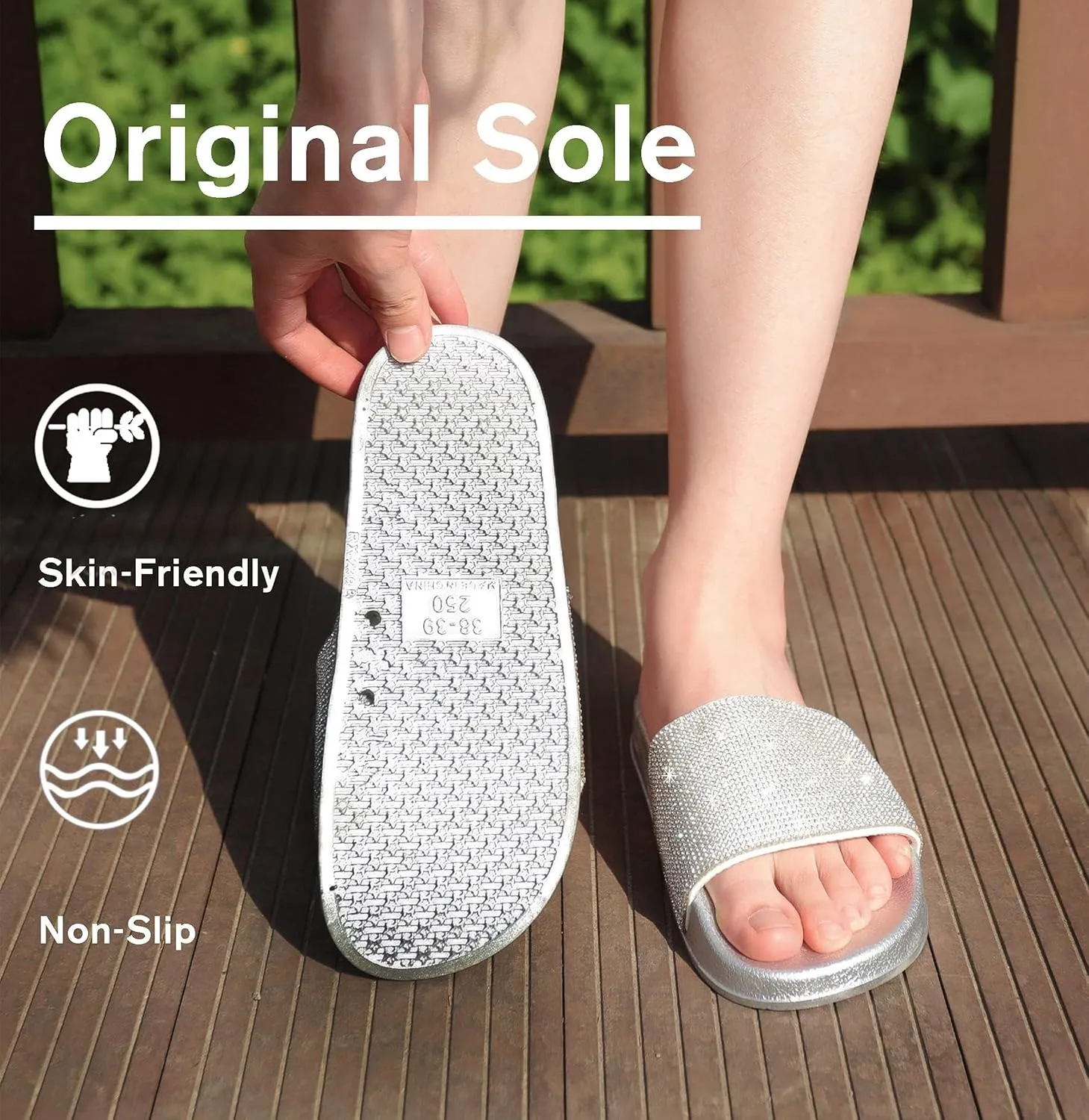 Fur Story Womens Slides House Slippers Rhinestone Glitter Slides Cute bling Flat for Women Platform Sandals Cozy Bedroom Slippers Shower Shoes