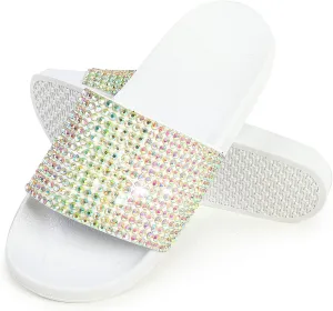 Fur Story Womens Slides House Slippers Rhinestone Glitter Slides Cute bling Flat for Women Platform Sandals Cozy Bedroom Slippers Shower Shoes