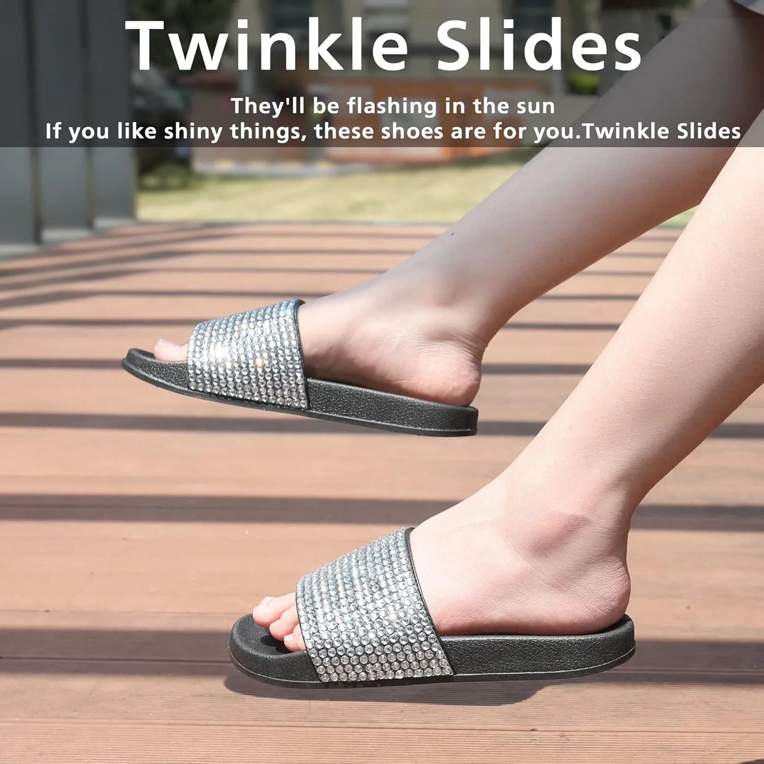 Fur Story Womens Slides House Slippers Rhinestone Glitter Slides Cute bling Flat for Women Platform Sandals Cozy Bedroom Slippers Shower Shoes