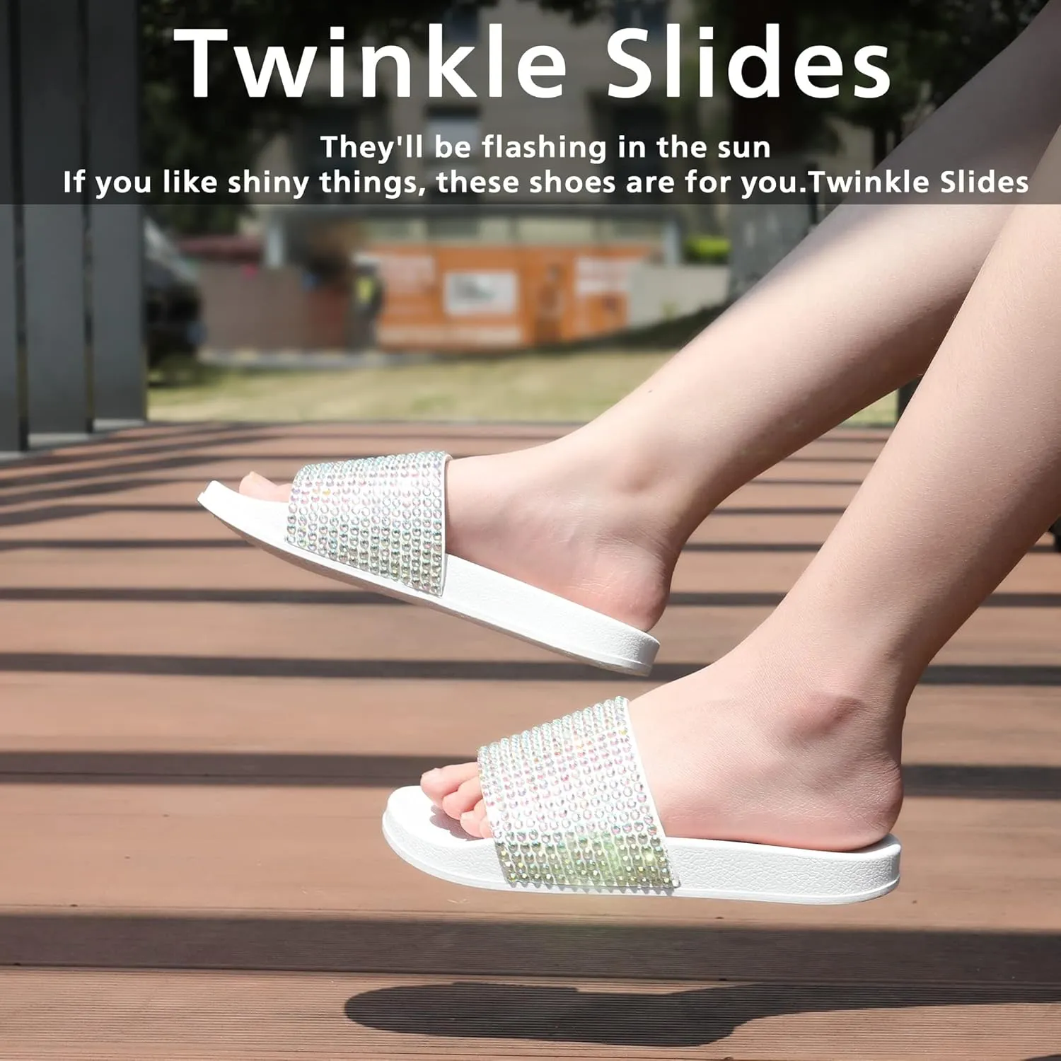Fur Story Womens Slides House Slippers Rhinestone Glitter Slides Cute bling Flat for Women Platform Sandals Cozy Bedroom Slippers Shower Shoes