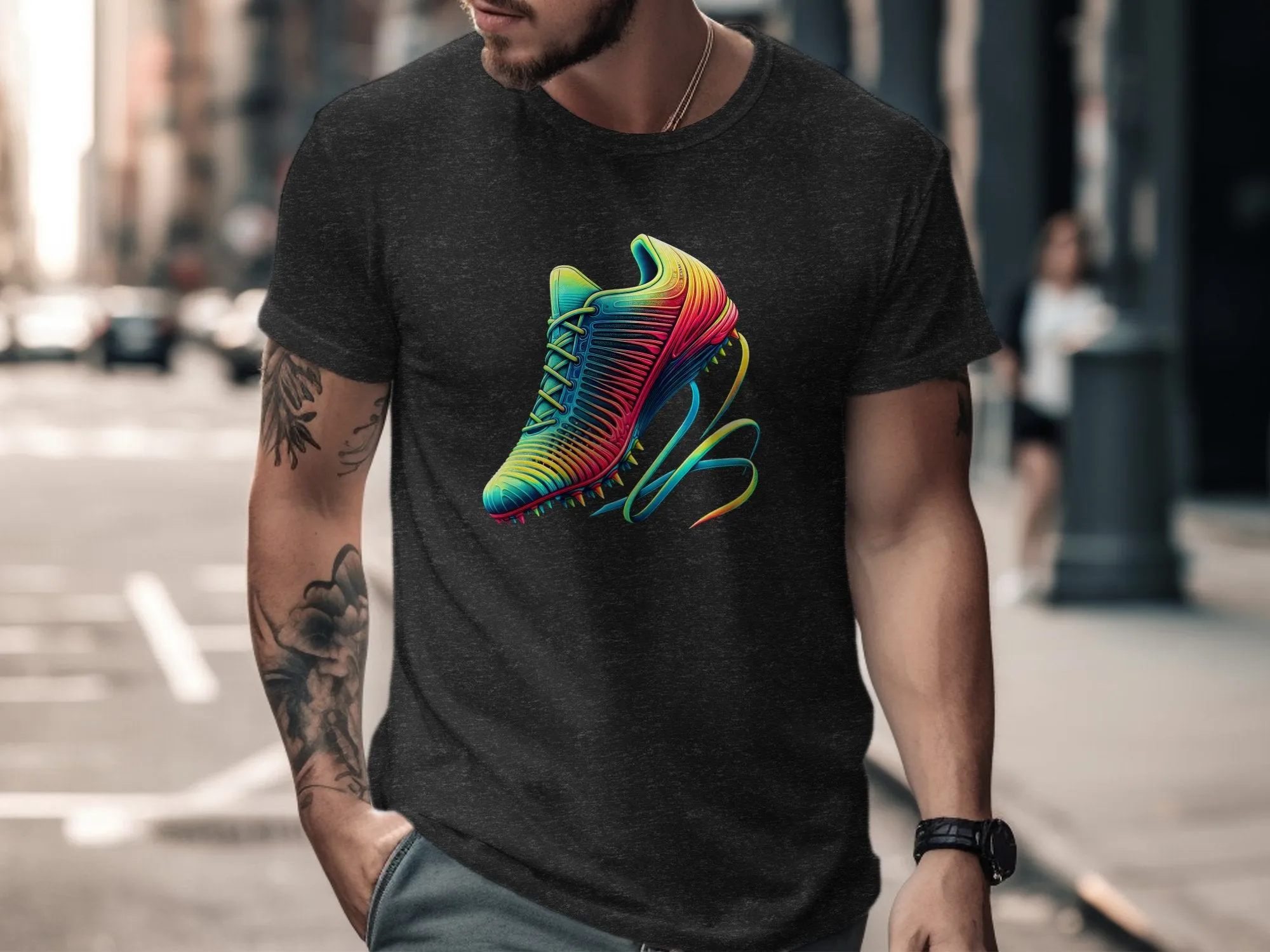 Futuristic Running Illustration, Rainbow Running Shoe