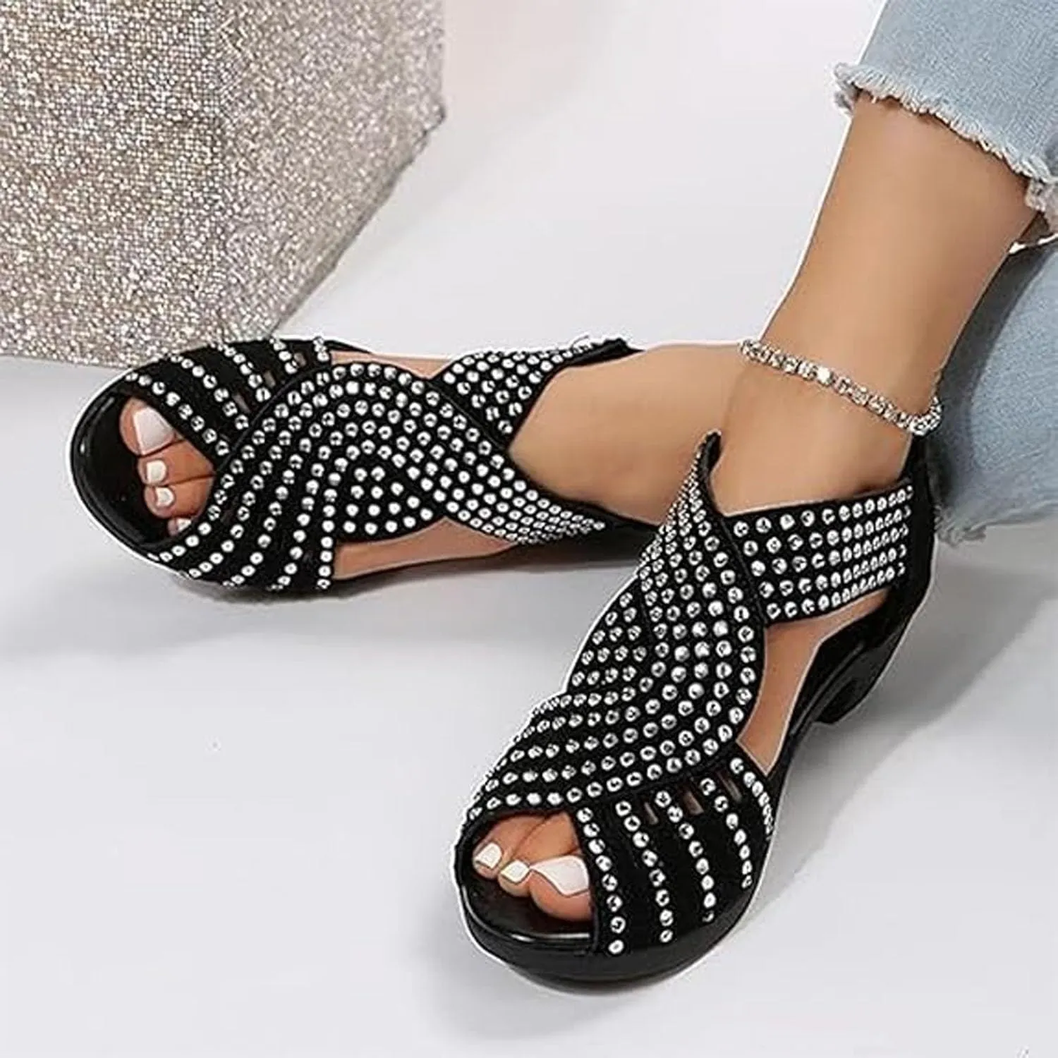 Glowstep Orthopedic Low Heel Cut-Out Sandals, 2025 New Comfortable Sports Slippers for Women, Arch Support