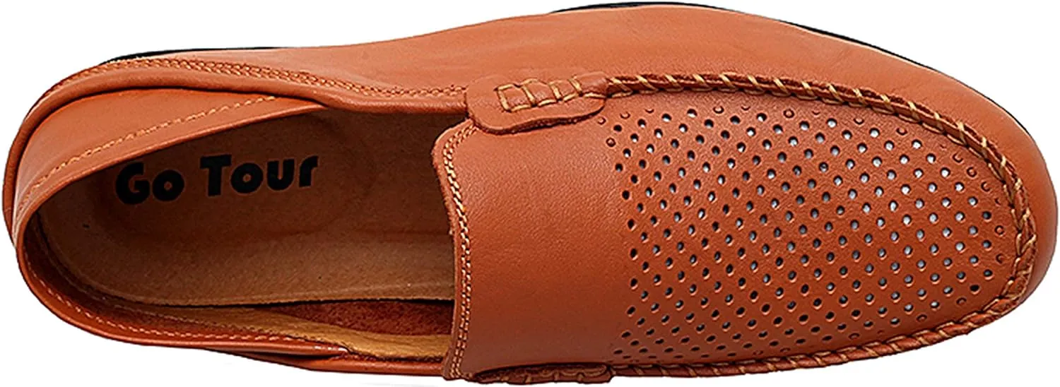 Go Tour Men's Premium Genuine Leather Casual Slip on Loafers Breathable Driving Shoes Fashion Slipper