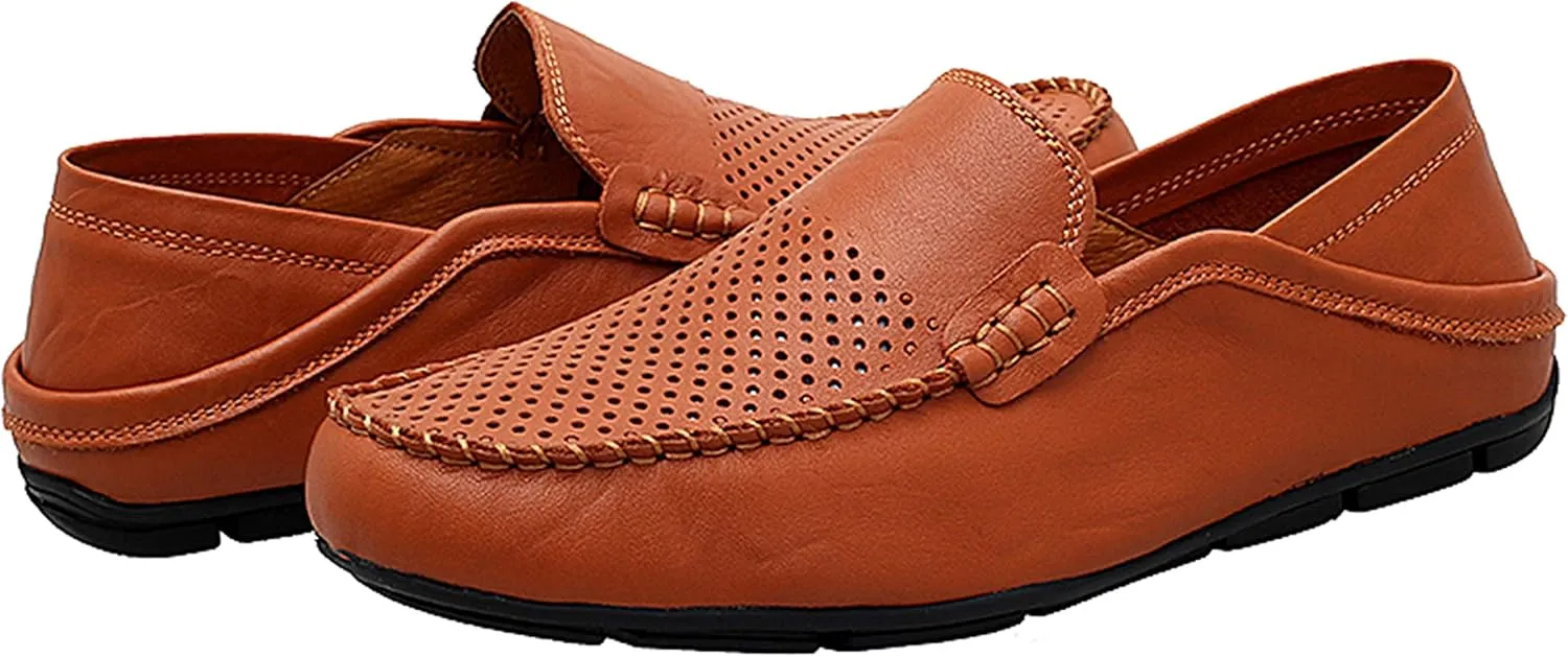 Go Tour Men's Premium Genuine Leather Casual Slip on Loafers Breathable Driving Shoes Fashion Slipper