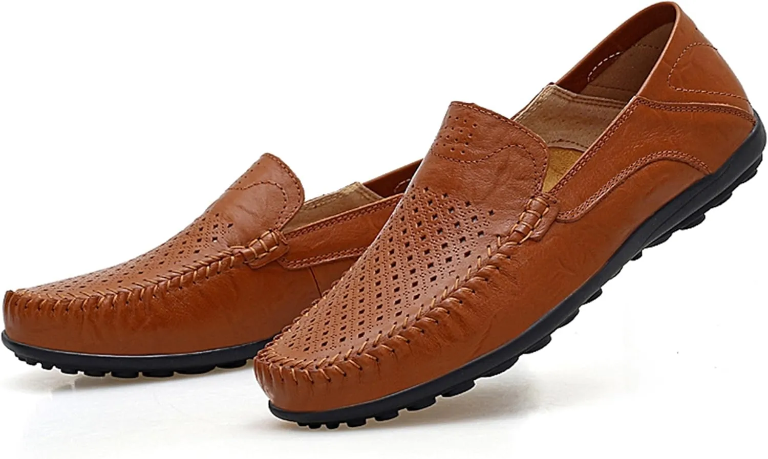 Go Tour Men's Premium Genuine Leather Casual Slip on Loafers Breathable Driving Shoes Fashion Slipper