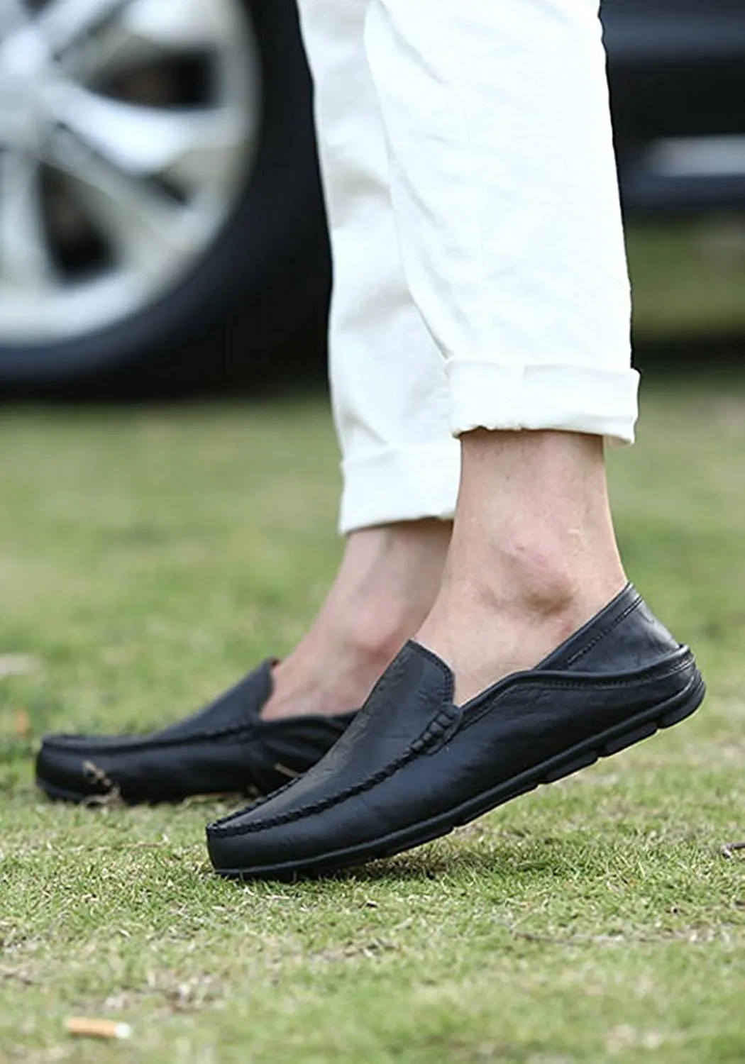 Go Tour Men's Premium Genuine Leather Casual Slip on Loafers Breathable Driving Shoes Fashion Slipper
