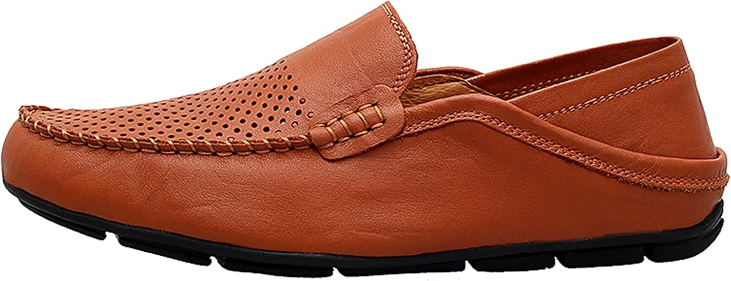 Go Tour Men's Premium Genuine Leather Casual Slip on Loafers Breathable Driving Shoes Fashion Slipper