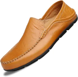 Go Tour Men's Premium Genuine Leather Casual Slip on Loafers Breathable Driving Shoes Fashion Slipper