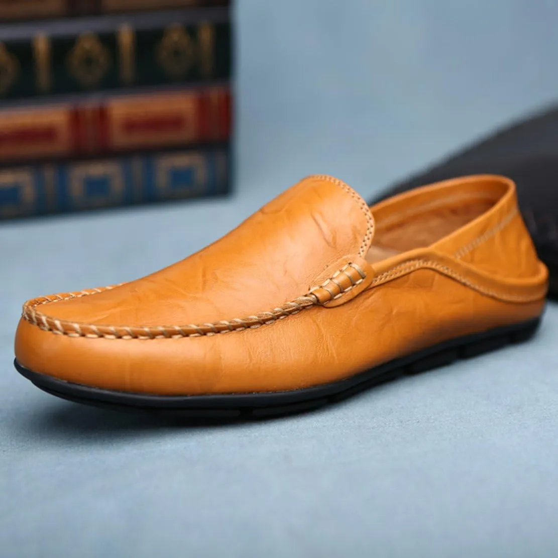 Go Tour Men's Premium Genuine Leather Casual Slip on Loafers Breathable Driving Shoes Fashion Slipper