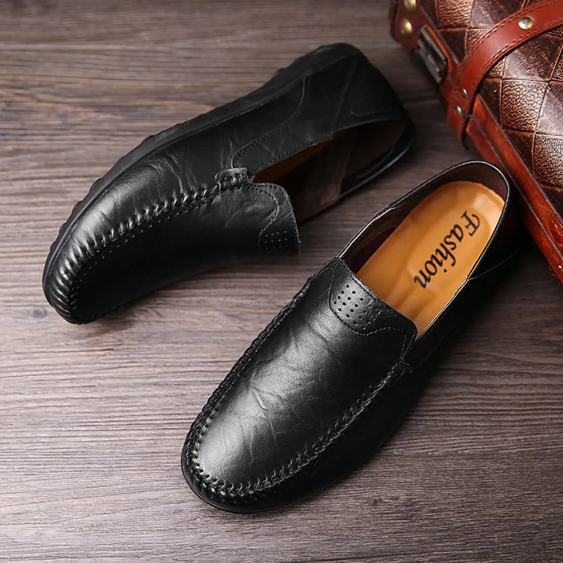 Go Tour Men's Premium Genuine Leather Casual Slip on Loafers Breathable Driving Shoes Fashion Slipper