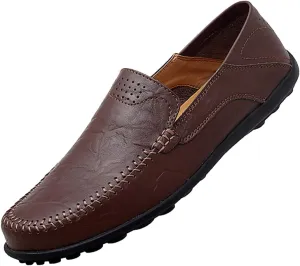 Go Tour Men's Premium Genuine Leather Casual Slip on Loafers Breathable Driving Shoes Fashion Slipper