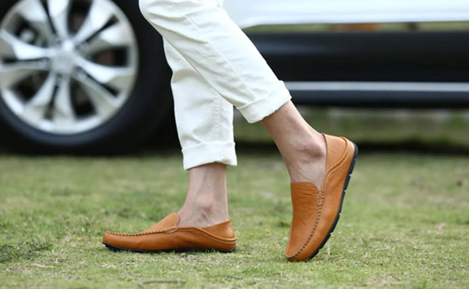 Go Tour Men's Premium Genuine Leather Casual Slip on Loafers Breathable Driving Shoes Fashion Slipper