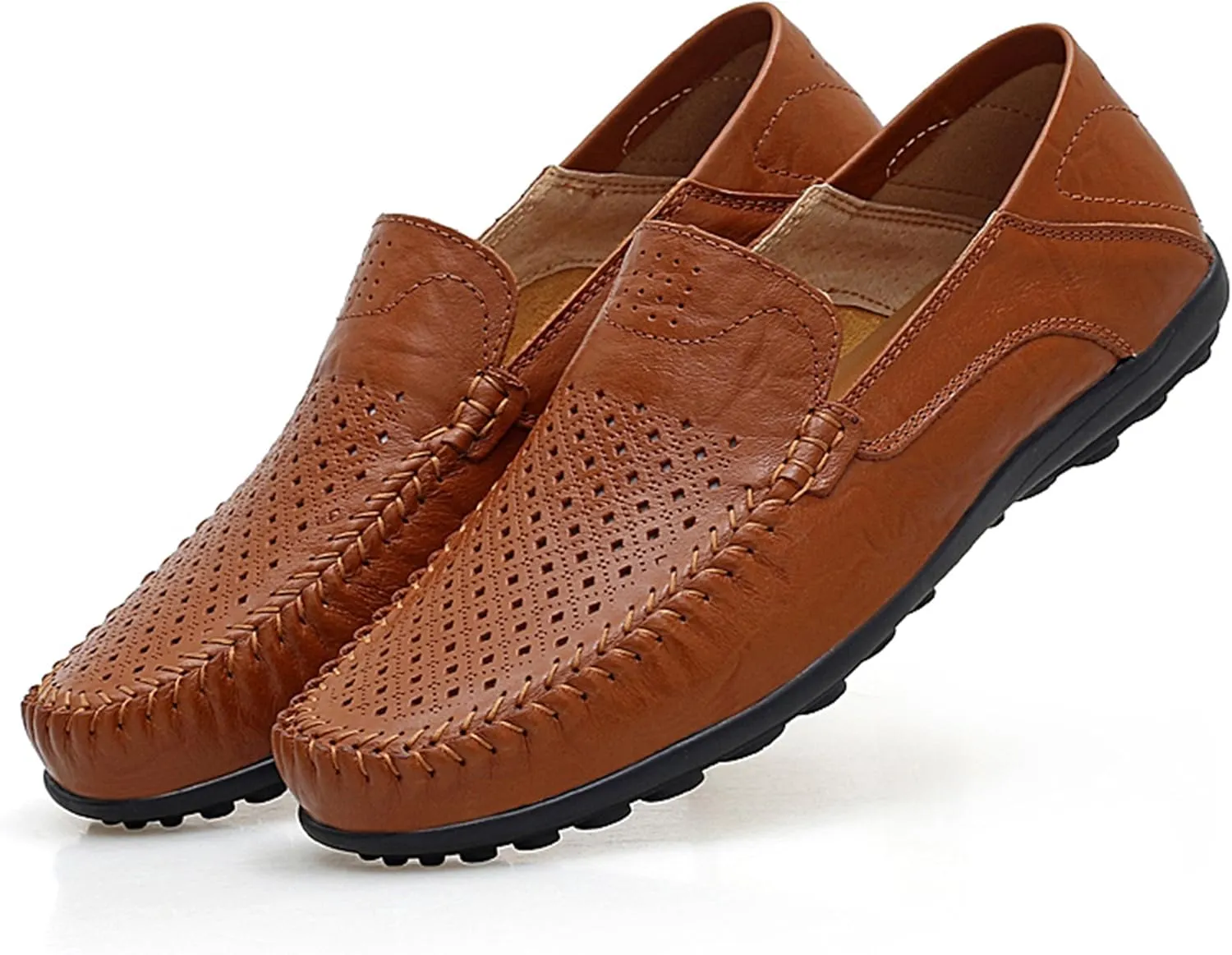 Go Tour Men's Premium Genuine Leather Casual Slip on Loafers Breathable Driving Shoes Fashion Slipper