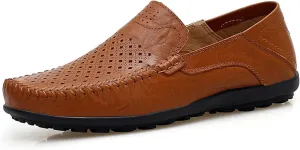 Go Tour Men's Premium Genuine Leather Casual Slip on Loafers Breathable Driving Shoes Fashion Slipper