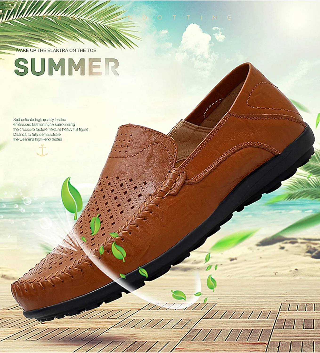 Go Tour Men's Premium Genuine Leather Casual Slip on Loafers Breathable Driving Shoes Fashion Slipper