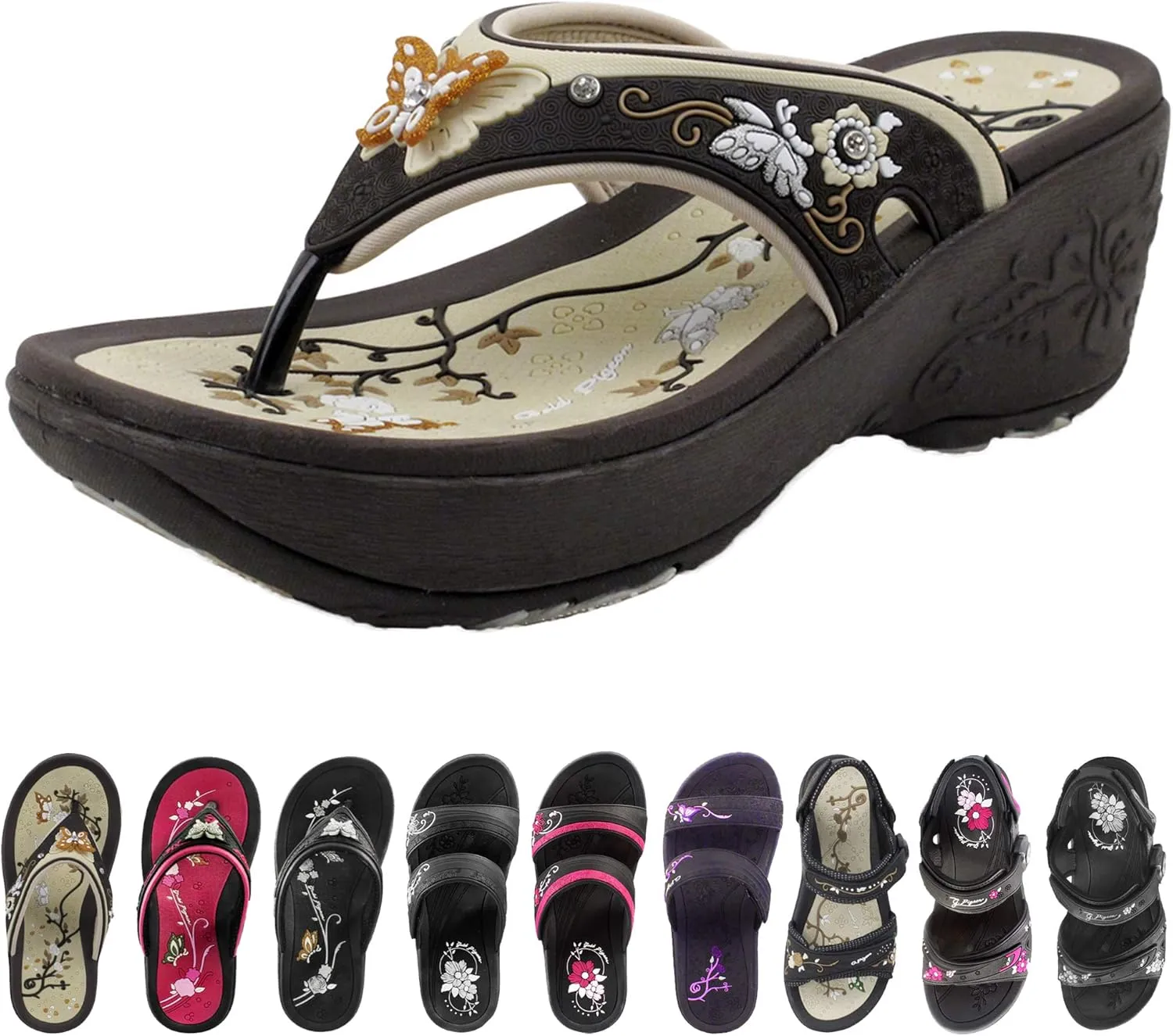 Gold Pigeon Shoes Comfortable Wedge Sandals, Women's Platform Sandals Casual Summer Beach, Heeled Wedges 2.75"