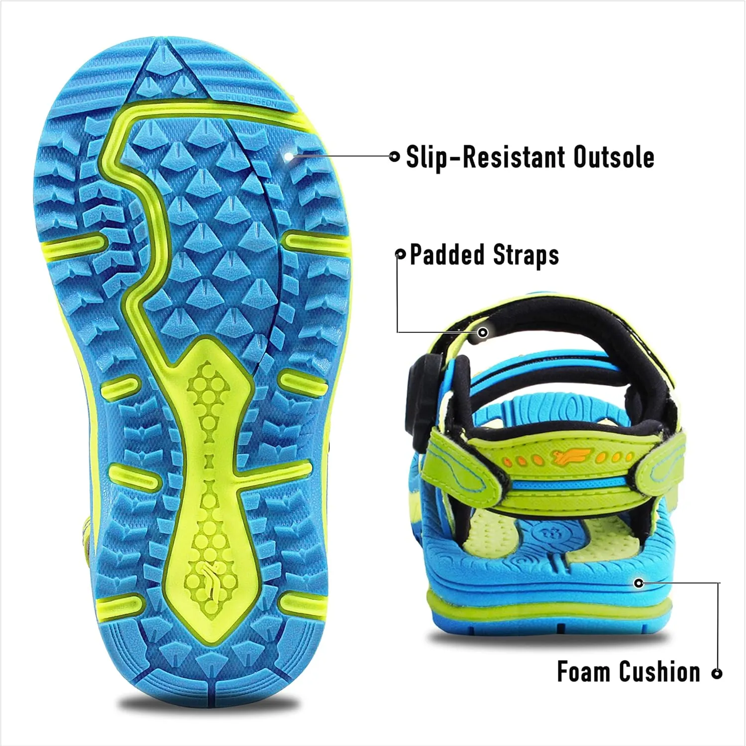 Gold Pigeon Shoes KIDS Easy Snap Lock Outdoor/Water Sandals & Slides. Adjustable Straps